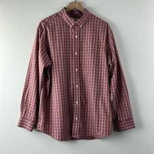 Duluth Trading Co Red Plaid Relaxed Fit Button Up Shirt Mens Size L